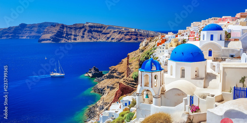 Picturesque Santorini, Greece - Whitewashed Houses Overlooking the Aegean Sea