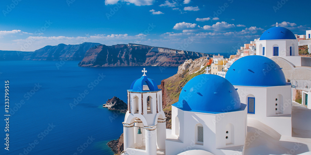 Obraz premium Picturesque Santorini, Greece - Whitewashed Houses Overlooking the Aegean Sea