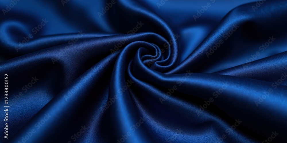 Fototapeta premium Glossy royal blue satin unfurls elegantly, its smooth surface capturing light with rich intensity. Folds add captivating depth, enhancing its luxurious allure