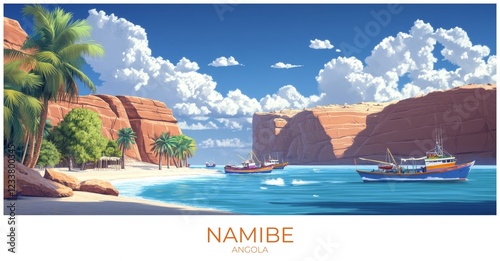 Namibe Angola Travel Poster Flat Illustration Print Decor Gift Canvas Wall Art photo