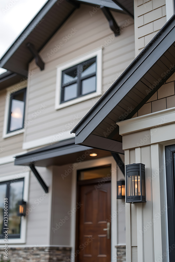 Modern House Exterior: Contemporary Home Design and Architecture. Luxury Real Estate Property with Grey Facade and Stylish Entrance Modern House Exterior: Contemporary Home Design and Architecture. Luxury Real Estate Property with Grey Facade and Stylish Entrance