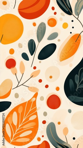 Abstract autumn leaves and shapes in warm colors - modern seasonal art