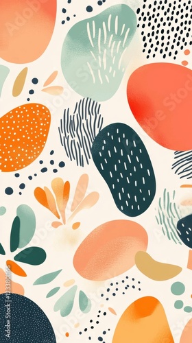 Modern abstract pattern with colorful organic shapes and bold brush strokes