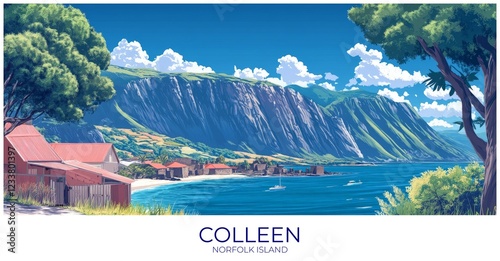 Colleen Norfolk island Travel Poster Flat Illustration Print Decor Gift Canvas Wall Art