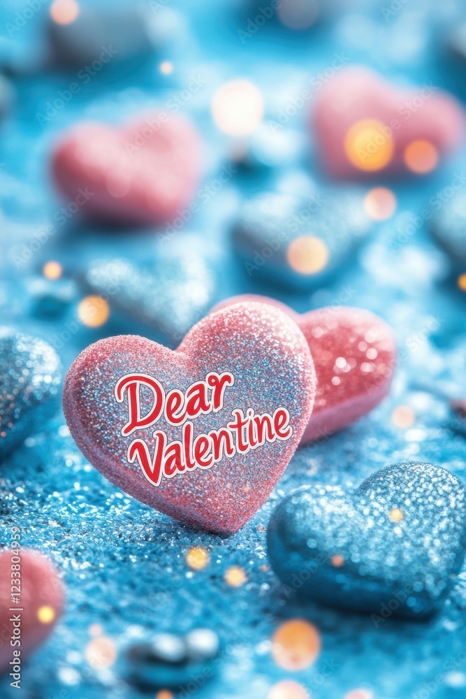 Obraz premium Valentine’s Day greeting card with text and hearts.