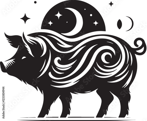 Wallpaper Mural Black Pig Silhouette Vector, High Quality Illustration on White Background Torontodigital.ca