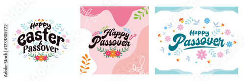 Colorful Easter and Passover greeting cards with festive floral designs.