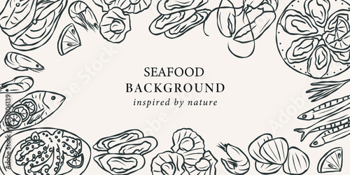 Wallpaper Mural Line art different seafood background Torontodigital.ca