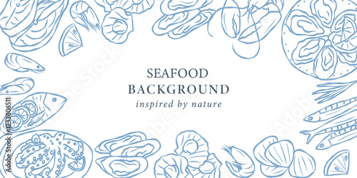 Line art seafood collection background