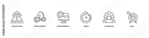 hackathon icon vector illustration concept with icon of brainstorm, development, programming, timing, teamwork, goal