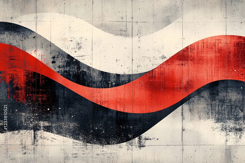 Naklejka premium Abstract Red Black White Waves Concrete Texture