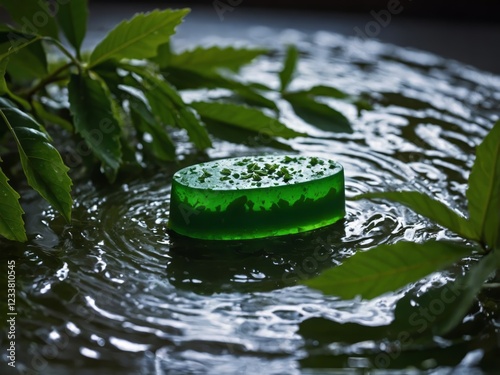 Refreshing neem and aloe vera soap with a dynamic water splash, symbolizing purity, natural skincare, and deep hydration. A perfect blend of herbal care and skin nourishment.
