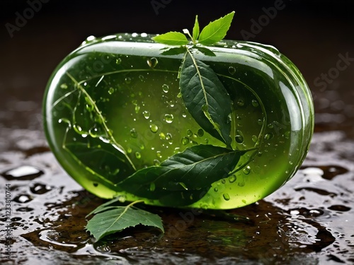 Refreshing neem and aloe vera soap with a dynamic water splash, symbolizing purity, natural skincare, and deep hydration. A perfect blend of herbal care and skin nourishment.