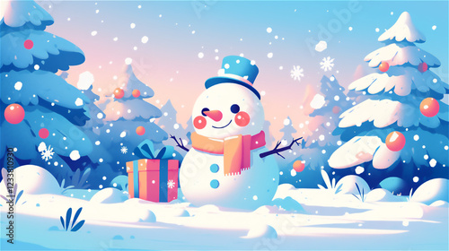 かわいらしい雪ダルマのイラスト