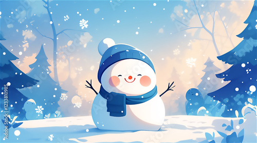 かわいらしい雪ダルマのイラスト