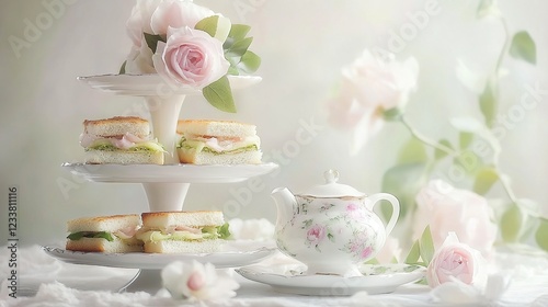 Wallpaper Mural Elegant afternoon tea sandwiches roses Torontodigital.ca