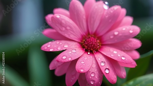 water droplets on a pink flower after the rain, closeup, high dynamic, low light, focus stock footage
