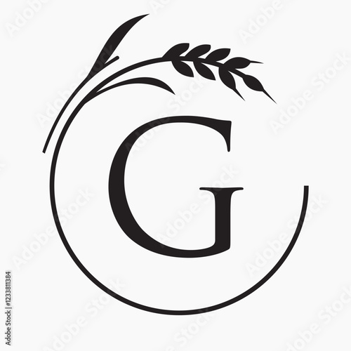Monogram Letter G Bakery Logo Concept With Grain Wheat Symbol Vector Template