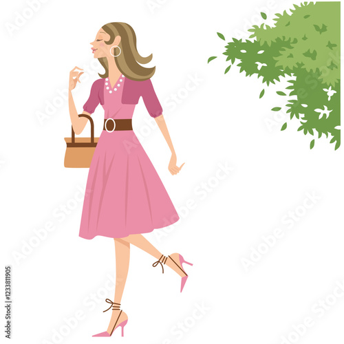 木漏れ日とお洒落な洋服を着て出かける女性