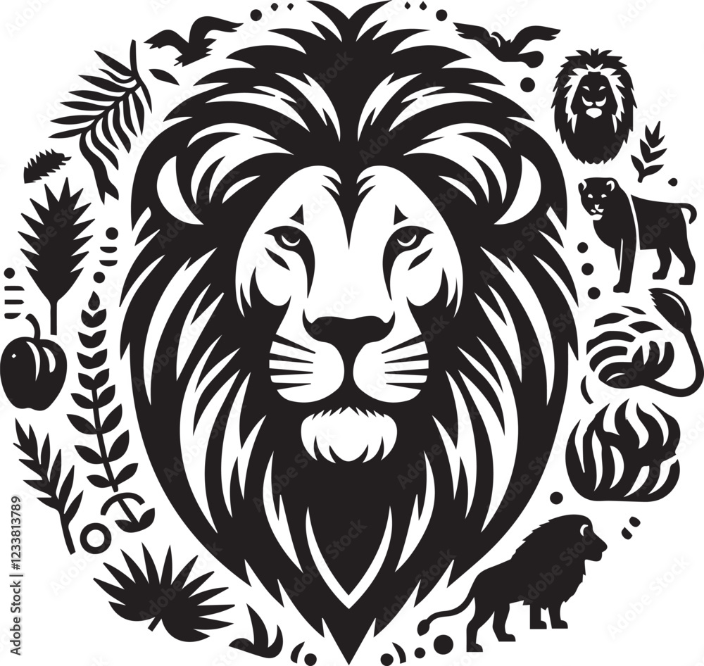 Obraz premium Lion silhouette black and white vector icon