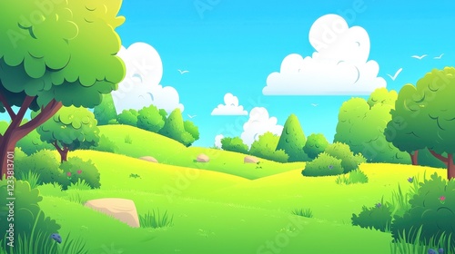 Idyllic Green Hillscape Underneath a Sunny Sky
