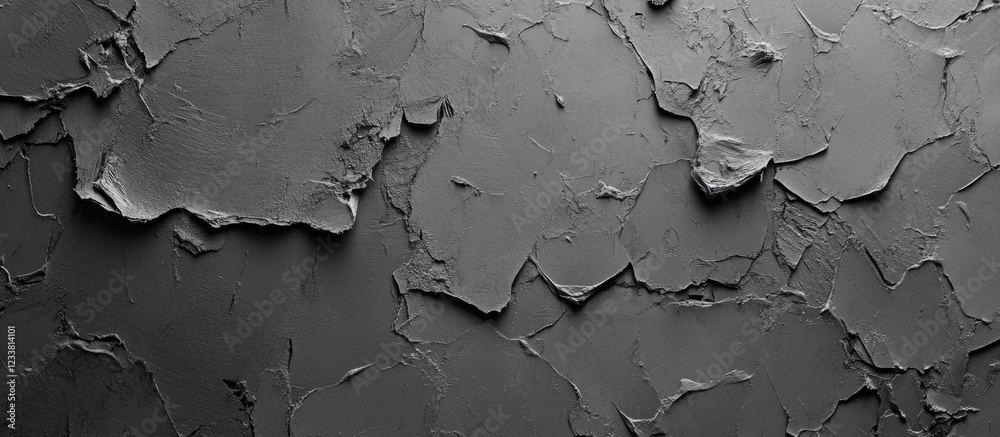 Obraz premium Textured cracked gray wall surface with peeling paint, high contrast, abstract background with copy space for text