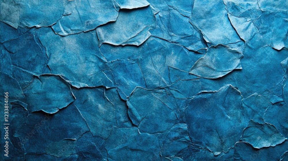 Fototapeta premium Blue textured paper background with crumpled and layered appearance, suitable for various design applications, Copy Space available.