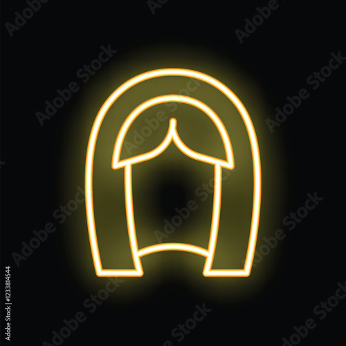 Neon yellow hairdresser symbol glowing on a black background, great for beauty salon signage