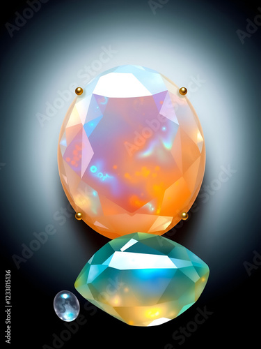 Realistic vector picture Gemstones. Opal, Turquoise, Sardonyx, Adularia, Moonstone. photo