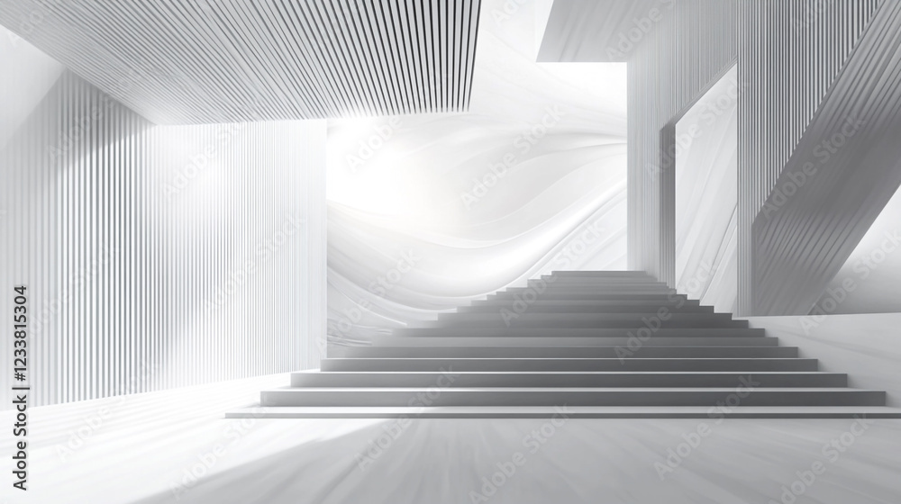 Fototapeta premium Elegant White Abstract Background with Geometric Shapes for Product Presentation, Minimalist White Room with Geometric Shadows and Light Play