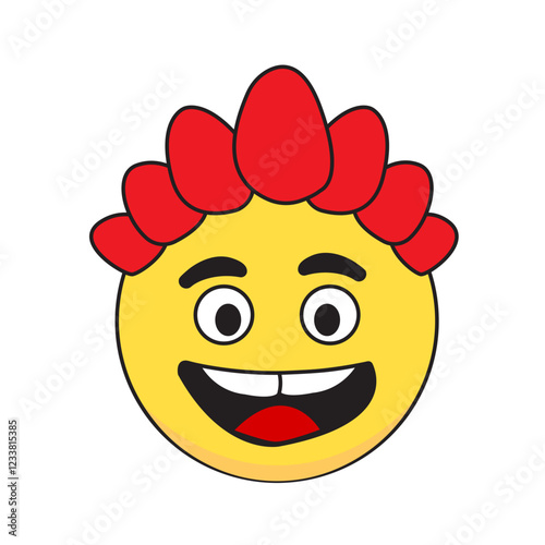 Cartoon image of smiling face emoji emits warm rays