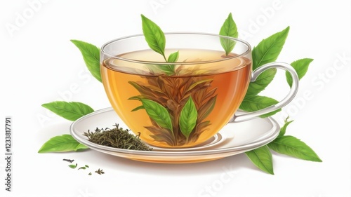 Wallpaper Mural illustration of amber drinking tea with tea leaves adorned in transparent tea glass Torontodigital.ca