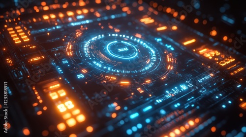 Wallpaper Mural Futuristic Tech Interface: Neon Circuits and Glowing Nodes Torontodigital.ca