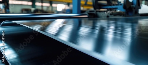 Wallpaper Mural Industrial machinery processing metal sheets in a factory setting with blurred foreground and background, featuring Copy Space. Torontodigital.ca