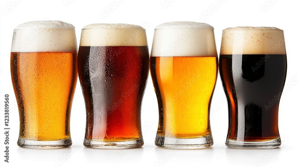 A Diverse Selection of Beers: A Collection of Refreshing Drinks Showcasing Variations in Color and Texture A Diverse Selection of Beers: A Collection of Refreshing Drinks Showcasing Variations in Color and Texture