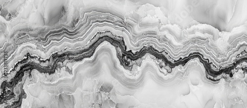 Black and white abstract marble texture with wavy patterns and layers suitable for backgrounds and design elements Copy Space