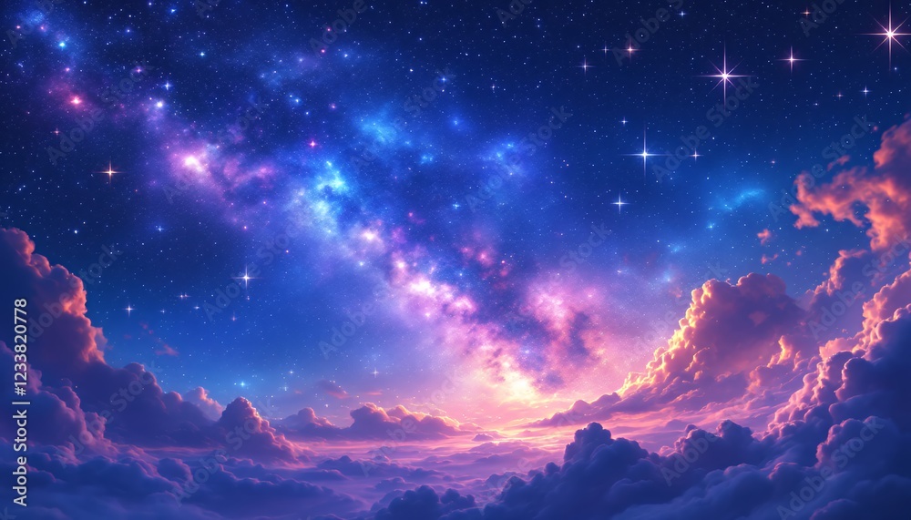 Obraz premium Celestial Dreamscape: A Vision of Starry Nights and Dreamlike Clouds