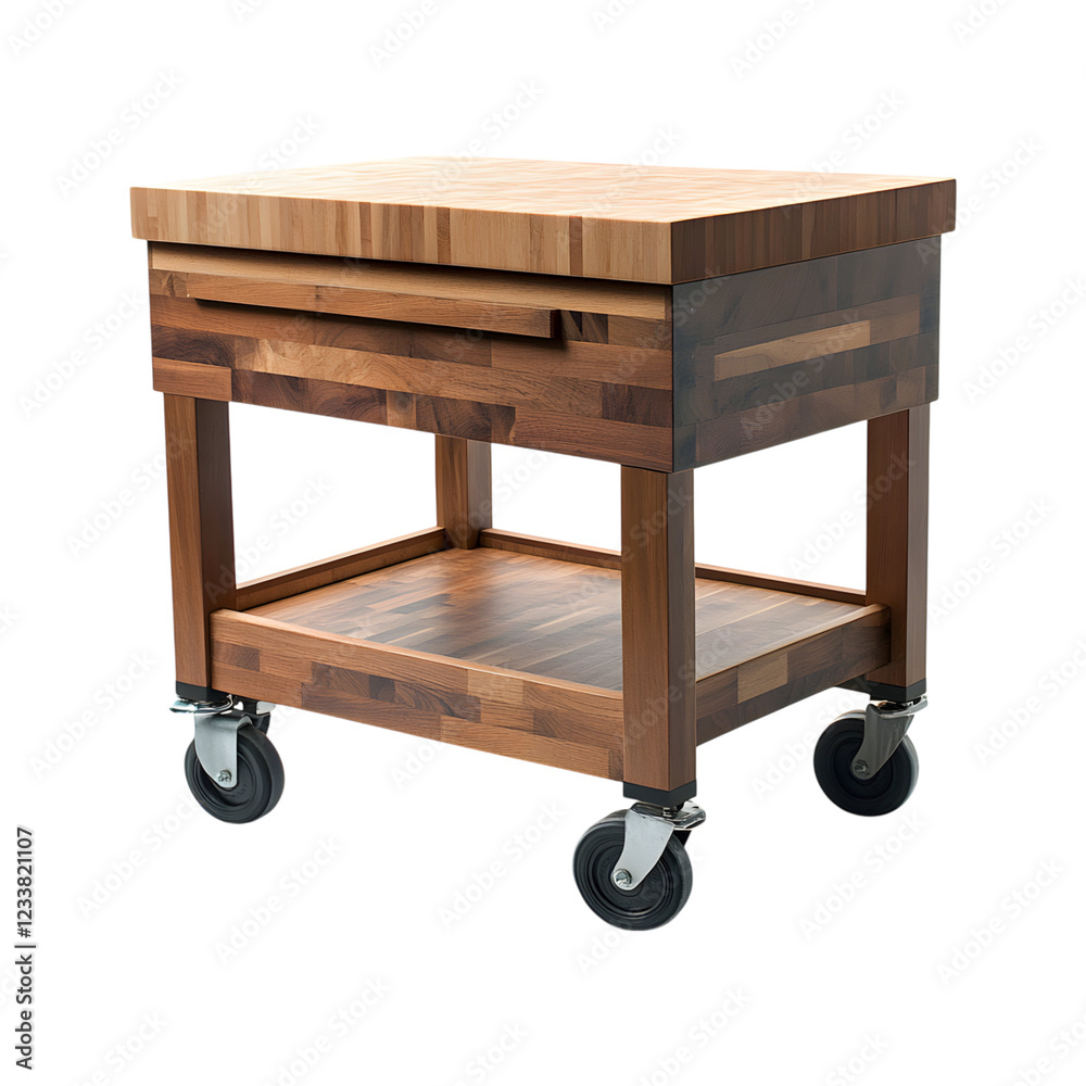 Rolling Kitchen Cart with Butcher Block Top Isolated on Transparent Background Rolling Kitchen Cart with Butcher Block Top Isolated on Transparent Background