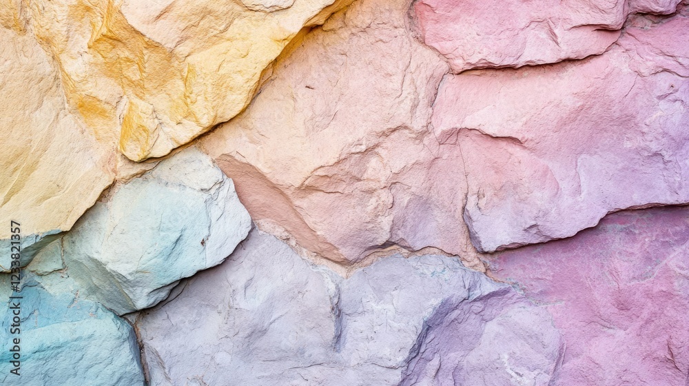 Naklejka premium Colorful textured stone wall background with pastel hues and rough surface ideal for design applications Copy Space