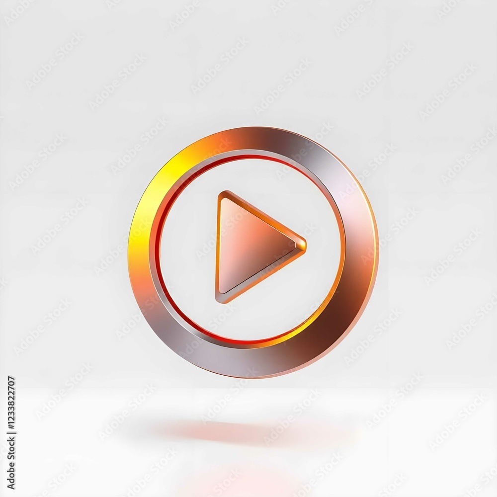 3D play icon with modern, futuristic style, metallic finish, gradient orange-silver, sleek, polished, minimalist design 3D play icon with modern, futuristic style, metallic finish, gradient orange-silver, sleek, polished, minimalist design