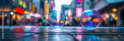 A Japan New Year's Eve where the streets are filled with floating bubbles of light that burst into fireworks whenever they are touched, creating a cascade of color photo