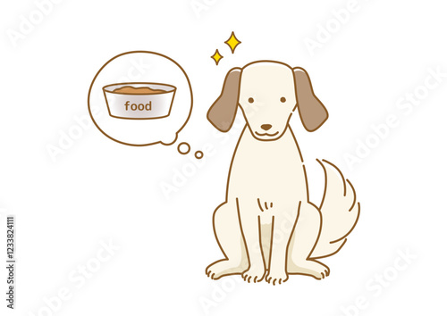 ごはんを期待して待つ耳の垂れた犬のイラスト