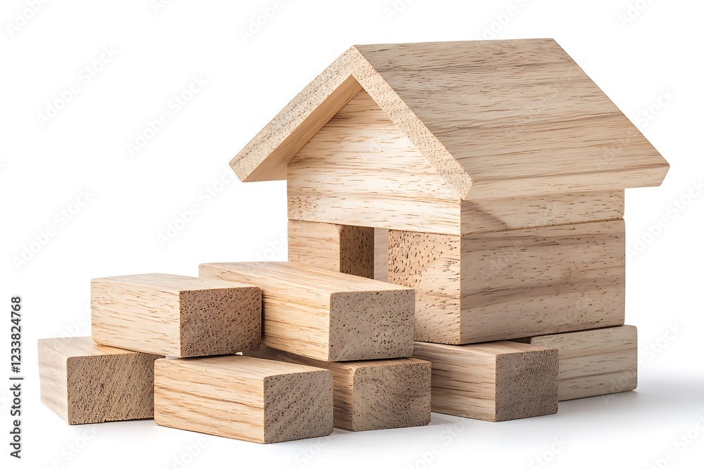 Building a dream home playful wooden blocks in a pastel color textured setting Building a dream home playful wooden blocks in a pastel color textured setting