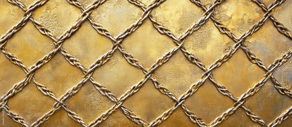 Fototapeta premium Decorative textured background with gold and bronze diamond pattern featuring woven rope details and Copy Space for text placement