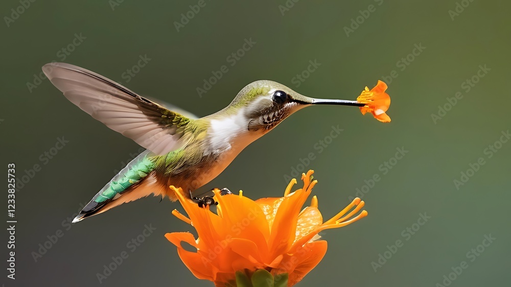 Fototapeta premium there is a hummingbird sitting on the flowers eating from it's nectarion