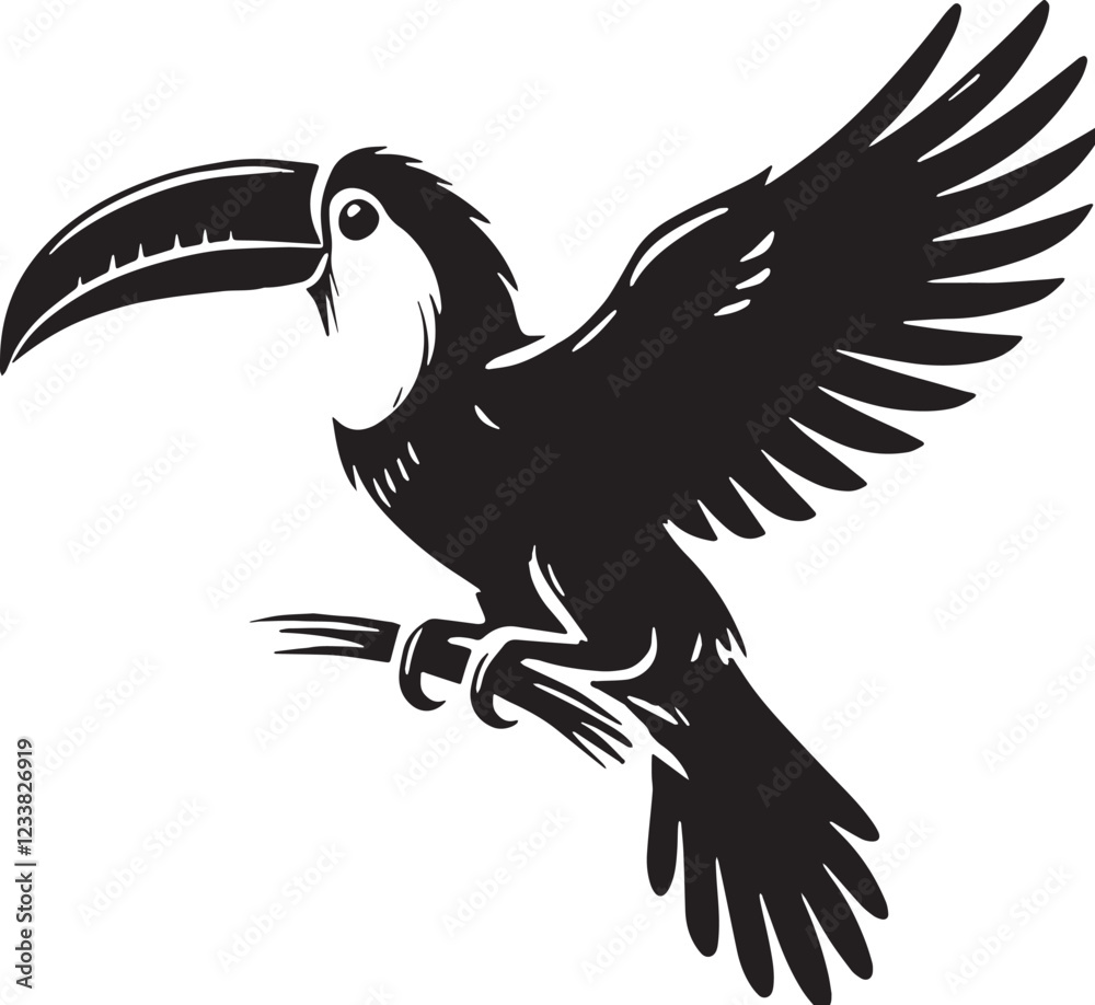 Naklejka premium Black Toucan Silhouette Vector, High Quality Illustration on White Background