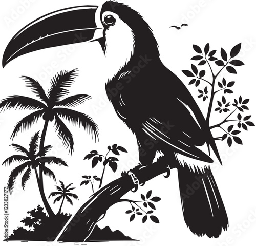 Black Toucan Silhouette Vector, High Quality Illustration on White Background photo