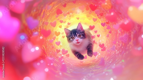 Cute cat with red heart for Valentine’s Day greeting card design