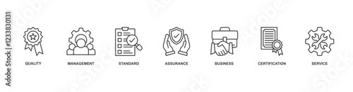 ISO 9001 icon vector illustration concept for management, quality, standard, assurance, business, certification, service