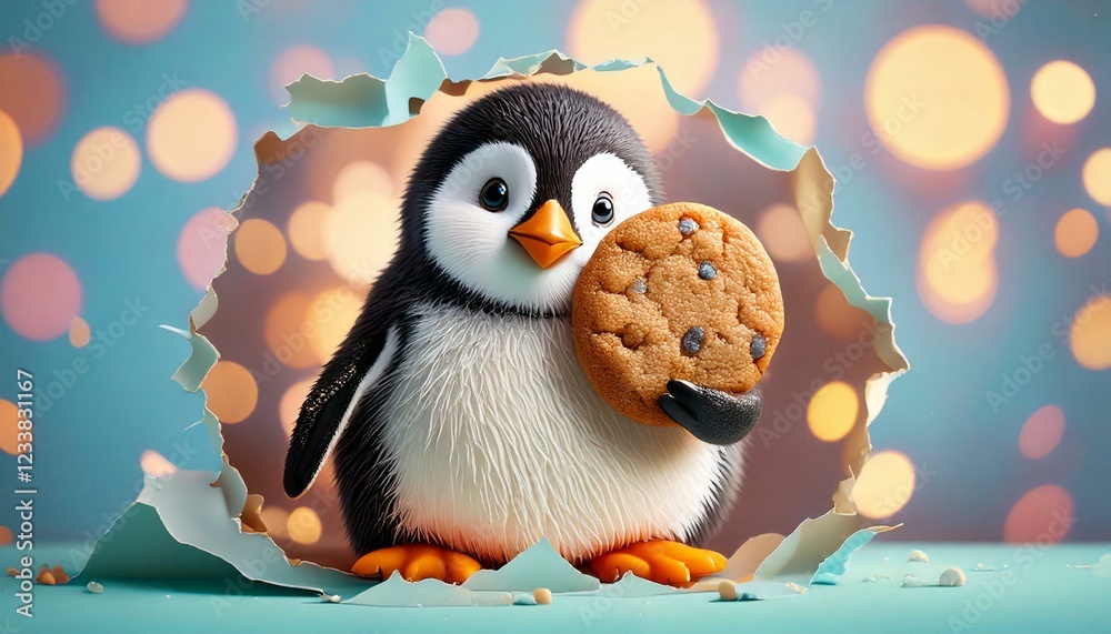 Naklejka premium クッキーを持った愛らしいペンギン